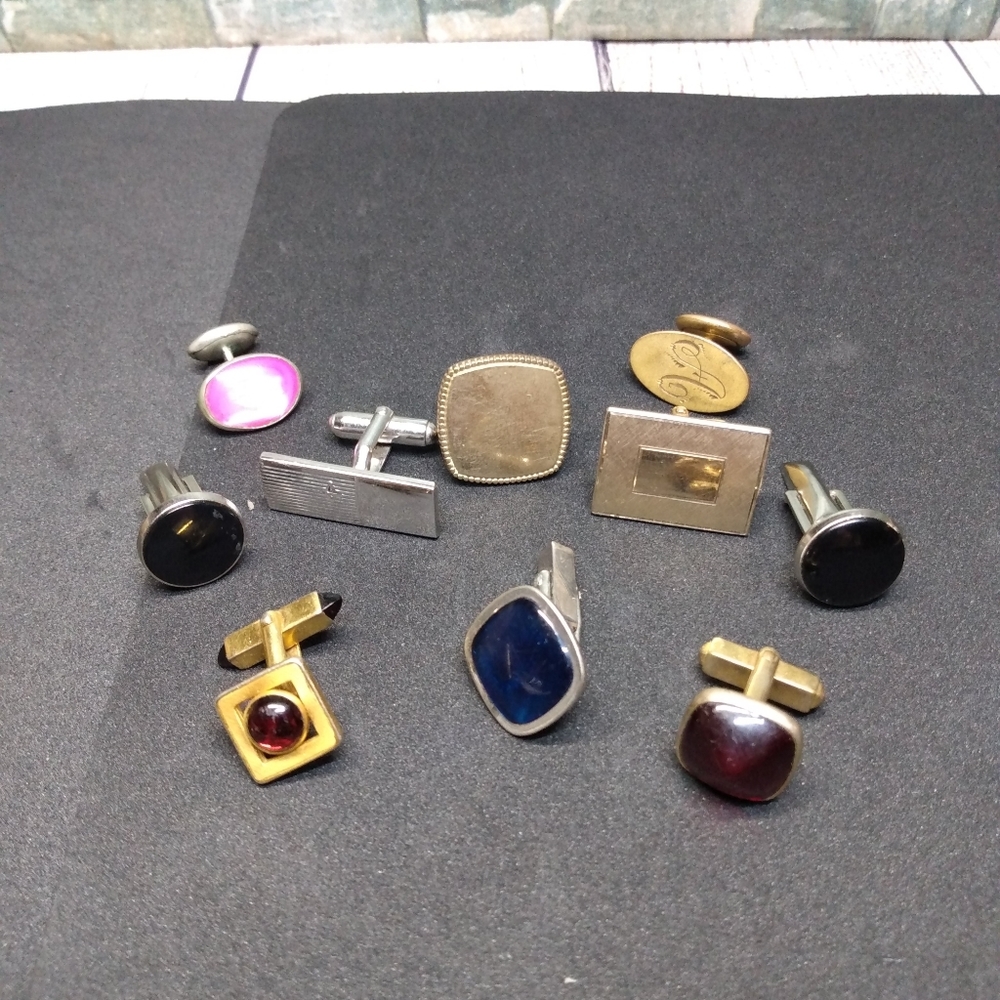 Antique VTG Gold Silver Gem Single Cufflink Lot